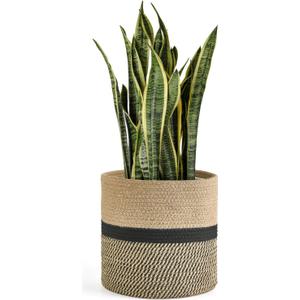 Dahey Jute Rope Plant Basket Modern Woven Storage Basket for 10.5" Indoor Planter, Decorative Flower Pots Cover Laundry Bin with Handle Rustic Home Decor, Black