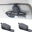 Yuoyar Sunglass Holder for Car, Magnetic Leather Sunglasses Holder and Ticket Card Clip, Car Visor Accessories, 2 Packs (Black)
