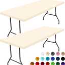 Moosfor Spandex 6 Foot Rectangle Table Cloth 2 Pack, Elastic Fitted Tablecloths for Picnic, Stretch Washable Patio Table Cover for Outdoor, Camping, Banquet and Parties (Champagne, 30"x72")