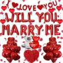 Will You Marry Me Balloons - 546 Pcs Red Letters Foil Balloon With Heart-Shaped I Love You Proposal Banner Rose Petals For Romatic Engagement Wedding Valentine's Day Confession Decorations