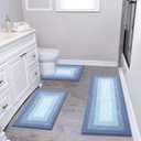 Bsmathom Microfiber Bathroom Rugs Sets 3 Piece, Non-Slip Absorbent Bath Mats, Soft Shaggy Bathroom Rugs with U-Shaped Toilet Rug Machine Washable Bath Rugs, Light Blue (18"x26"+18"x48"+U Shape 20"x24")