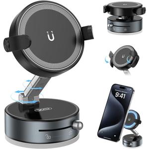 2 x 2-in-1 Clip & Vacuum Magnetic Suction Phone Holder,Upgraded 360 Adjustable Suction Cup Car Phone Mount,Hands-Free Cell Phone Holder for Car/Gym/Smooth Surface,Compatible with iPhone & Android Phones