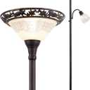 Floor Lamps for Living Room, 70" Floor Lamp Standing Torchiere Lamp with Etched Glass Shade, Metal Pole & Heavy Base, Vintage Tall Corner Lamp Decor for Bedroom, Living Room, Office. No Bulbs (2 Head)