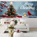 Christmas Garage Door Banner 6x13FT, Cardinal Bird & Ornament Christmas Tree Scene, Large Outdoor Garage Door Cover for Holiday Yard Decorations, Winter Snow Xmas Party Backdrop