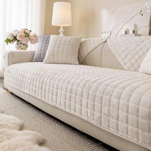 Velvet Washable Couch Cover for Pets Dogs, Non Slip Sectional Sofa Covers for 3 Cushion Couch Sofa L Sharped Sofa Arm Slipcover, Furniture Protector Covers(1 PCS 36"x36" White)