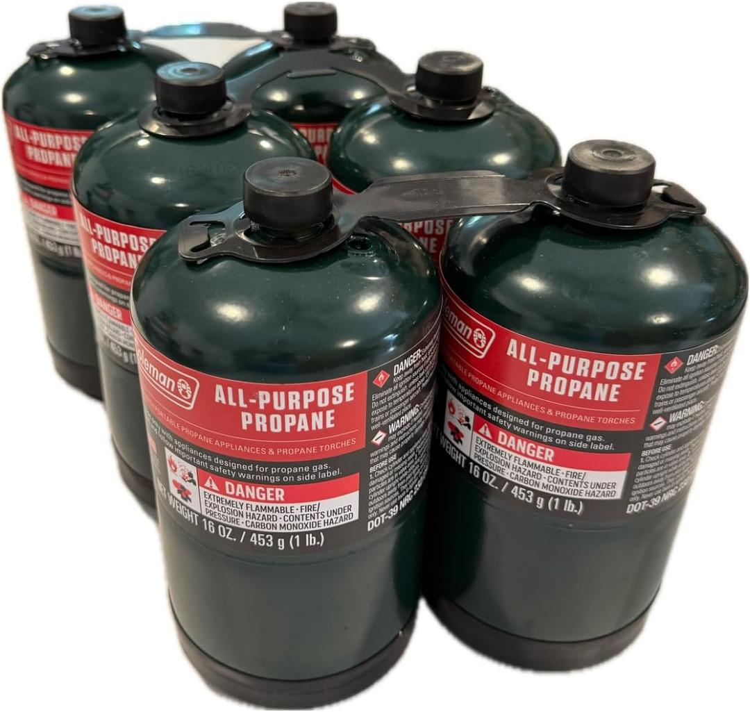 Propane Replacement Fuel Cylinders Camping- 16 Oz (6 Pack) Factory Pre-filled and Ready to Use