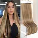 REECHO Clip in Hair Extensions, Hair Extensions Thick Long Lace Weft Lightweight Synthetic Hairpieces for Women (24 Inch-240 Gram(Pack of 5), Dark Blonde with Light Blonde Highlights)