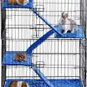 63" H 4-Tiers Large Ferret Cage with 7 Pcs Ferret Cage Liner, Chinchilla Crate Indoor Large Pet Crate with Wheels, Small Animal Cages with Ramp, Hideout, Pull Out Tray, for Rat Hamster, Hedgehog