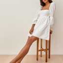 EXLURA Womens 2026 Square Neck Dress Long Puff Sleeve A-Line Casual Short Mini Dresses (White, M)