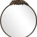 Round Baroque Style Antique Mirror, 24" Metal Circle Vintage Wall Mounted Decorative Mirror for Entryway,Bathroom,Vanity, Retro Black