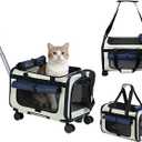 Expandable Pet Carrier with Wheels for Small Dogs and Cats,Airline Approved Rolling Cat Carrier with Removable Platform,18”X11”X14”,Foldable Soft-Sided Travel Bag Fits Under Seat,Up to 16 lbs(Blue), Medium