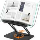 Acrylic Book Stand for Reading, Adjustable Book Holder with 360° Rotating Base & Elastic Page Clips, Foldable Desktop Riser Stand for Cookbook, Laptop, Tablet, Music Scores, Recipe, Textbook (Black)