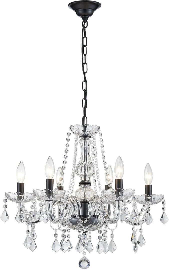 Crystal Chandelier Light Fixture, Modern K9 Crystal Chandelier for Dining Room, Black Ceiling Hanging Pendant Light Fixture for Living Room, Entryway, Bedroom, Hallway, Kitchen Island