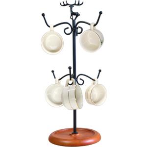 Coffee Mug Tree Holder Countertop,Double Tier Elk Deer Metal Mug Holders for Counter Top,Coffee Mug Tea Cup Storage Stand Rack Tree for Counter 6Hooks (Black)