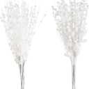 24-Pack Christmas Tree Picks Ornaments, Artificial Glitter Berry Stem Glittery Twigs Ornaments for Christmas Tree Decorations, Small Vase, Holiday, Wedding, Party Decorations (White)