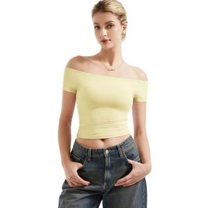 SUUKSESS Women Double Lined Off The Shoulder Tops Fitted Going Out Basic Shirts, Size M