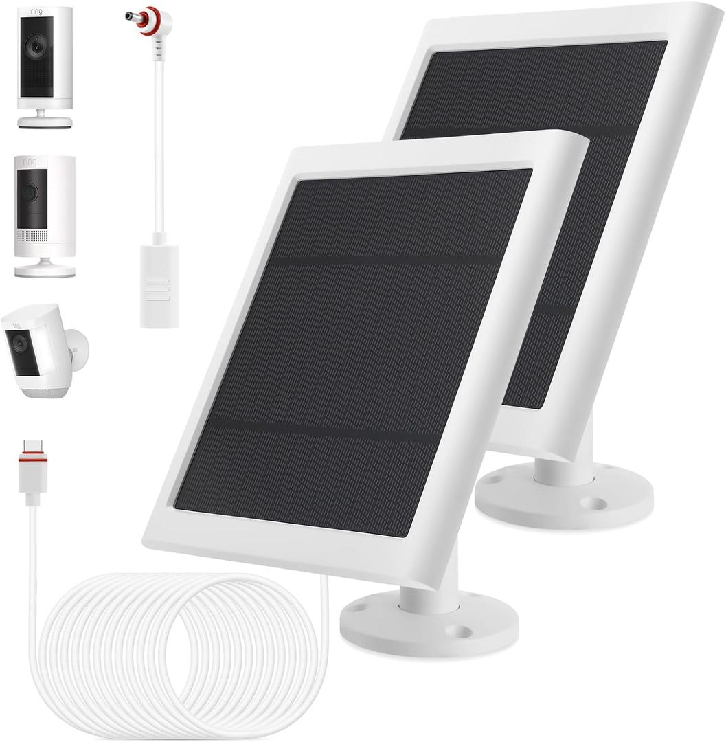 2 Pack - Solar Panel for Ring Security Camera Spotlight Cam Plus/Pro(Battery) Stick Up Cam/Pro Wireless Outdoor with 10FT/3M Long Cable Dustproof Waterproof