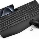 Wireless Keyboard and Mouse Combo - Full-Sized Ergonomic Keyboard with Wrist Rest, Phone Holder, Sleep Mode, 2.4G Quiet Keyboard for PC Laptop, Complete Work Setup for Office or Home -Trueque KM23 (1 PACK, Black)