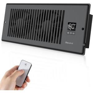 Quiet Register Booster Fan Fits 4" x 12" Register Holes, 10-Speed Smart Heating Cooling AC Vent Fan with Remote Control and Thermostat Control - Black