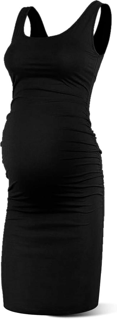 Rnxrbb S-2XL Women Summer Sleeveless Maternity Dress Pregnancy Tank Scoop Neck Mama Clothes Casual Bodycon Clothing (1-a-black)