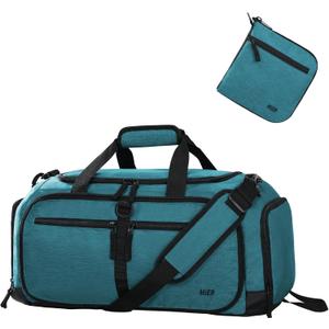 MIER Foldable Duffle Bag with Shoe Compartment 50L Travel Duffel Bags for Men Women Packable Overnight Bag for Camping Gym Weekender, Teal