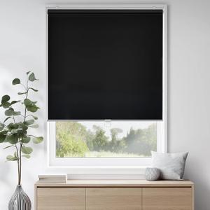 ChrisDowa Cordless Free-Stop 100% Blackout Blinds for Windows, Roller Windows Shades with Thermal Insulated, UV Protection Fabric for Living Room, Office and Home. Easy to Install.Black,27" W X 72" H