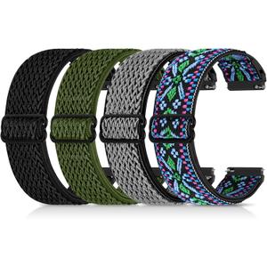 4 Pack 20mm Elastic Nylon Bands Compatible with Garmin Vivoactive 6/5/3, Garmin Venu/Venu 2 Plus/Vivomove 3, Amazfit Bip 3/Bip 3 Pro, Quick Release Smart Watch Band for Amazfit Active 2 (Black+Gray+Green+BohemianBlue)