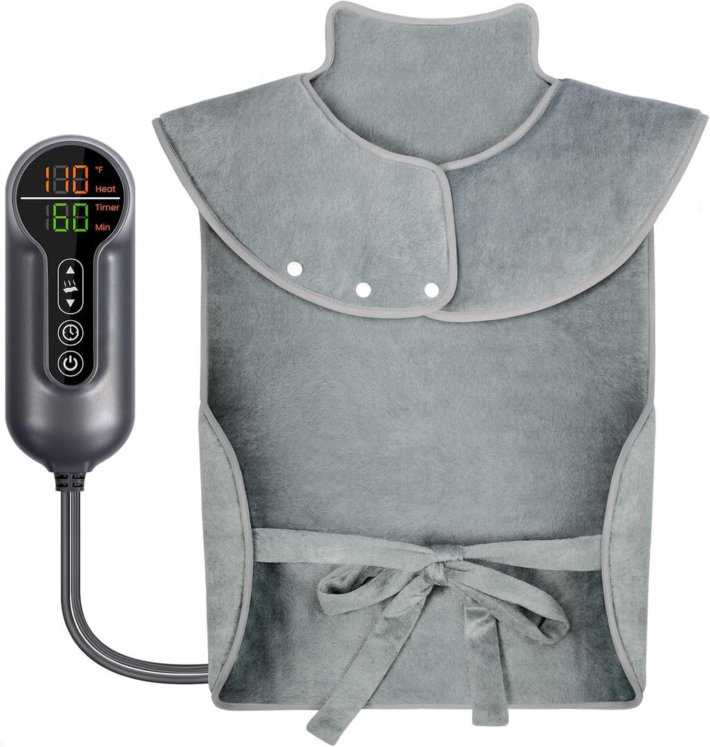 Heating Pad for Back Pain Relief, Large Electric Heat Pad for Neck and Shoulders, 6 Heat Settings & Auto Shut Off Hot Pad, Machine Washable Ultra Soft Fabric, Gifts for Women, Men, Mom, Dad (37''x 24'', Light Gray)