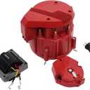 A-Team Performance HEI Distributor 8-Cylinder Tune-Up Kit Male Cap 65k Volt Ignition Coil (Red Super Cap)