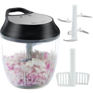 ZHANG XIAO QUAN SINCE 1628 Manual Vegetable Chopper, Hand Pull String Garlic Mincer Onion Cutter for Veggie, Peppers, Tomatoes, Ginger, Fruits, Nuts, 3.6 Cup(900ml) Food Chopper With Egg Whisk (Black)