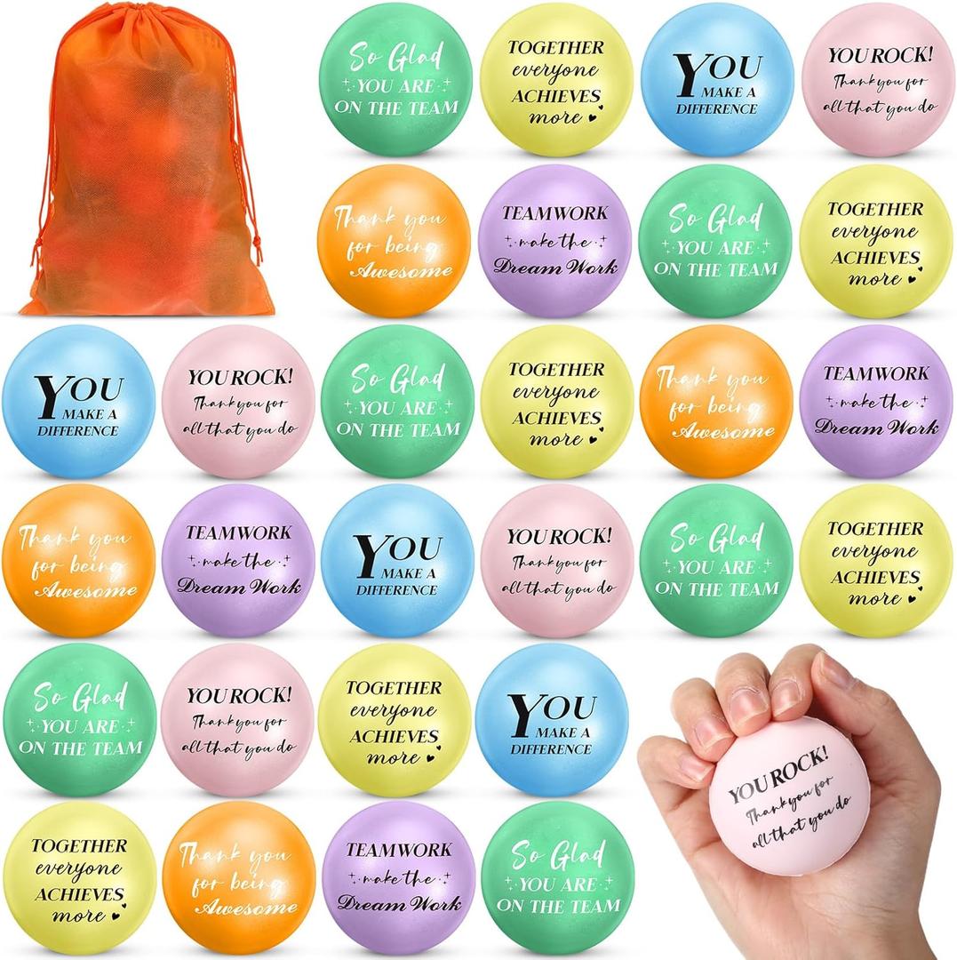 48 Pcs Motivational Stress Balls Gifts Bulk Colorful Inspirational Quote Stress Balls with Drawstring Bag Hand Exercise Gifts for Office Anxiety Employee Staff Coworker Adult