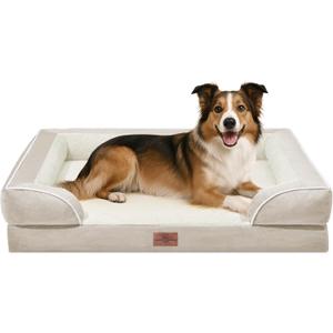 Comfort Expression Orthopedic Dog Bed for Large Dogs 38x25 Inch, Waterproof Supportive Egg Crate Foam Large Pet Bed with Removable Bolsters, Dog Couch with Washable Cover & Non-Slip Bottom, Beige
