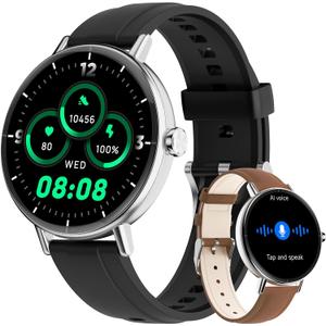 Smart Watches for Men/Women,1.27" HD Fitness Watch Answer/Make Call, Heart Rate/Sleep/SpO2Round Smart Watch for iPhone/Samsung/Android,IP68 Waterproof110+ Sport Mode-Black(2 Bands)