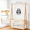 Bamboo Clothes Rack with Storage Box and Storage Shelf, Portable Extra Large Garment Rack Clothing Rack, Foldable Wardrobe For Entryway and Bed Room (L - 47.2 Inch)