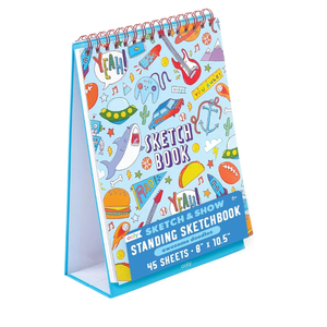 OOLY Sketch and Show Standing Sketchbook, 45 Large 10.5 x 8 Perforated Pages, 120 GSM/ 32lb Perfect for Markers and Colored Pencils - Awesome Doodles