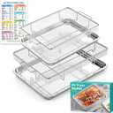 Air Fryer Basket for Oven, 25% Thicker, OPENICE 2 Set Oven Air Fryer Basket and Tray with Magnetic Cheat Sheet, Stainless Steel Air Fryer Pans and Crisper Tray for Convention (15.4"11.0" & 13.4"9.7")