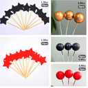 38 PCS Cartoon Birthday Cake Toppers Cartoon Cupcake Toppers Bow Cupcake Toppers Black Red Ball Cake Toppers