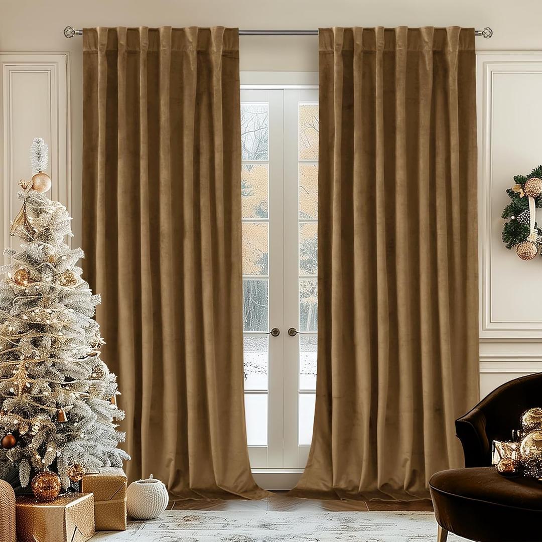 BGment Bronze Brown Velvet Curtains 84 Inch for Bedroom, Thick Thermal Insulated Blackout Curtains Noise Reduce Back Tab and Rod Pocket Window Panels for Living Room, Set of 2 Panels, 52 x 84 Inch