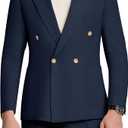 Autrl Men's 2 Piece Suits Double Breasted Tuxedos Men Knit Suit Mens Lightweight Wedding Dress Suit Navy Blue Formal Jacket Pants L