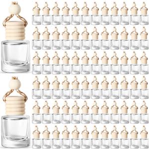 BBTO 100 Pcs Car Air Fresheners Diffuser with Wooden Empty Aromatherapy Diffuser Clear Fragrance Holder Pendant Hanging Perfume Fresheners Bottles for Car Decor(Clear Classic)