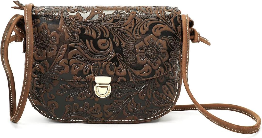 MASIWEI Genuine Leather Womens Purse Small Crossbody Bag for Women Floral Embossed Shoulder Handbags for Commute Travel