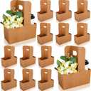 Whaline Mother's Day Kraft Flower Gift Bags 20Pcs Drink Carrier with Handle to 2 Cup Floral Wrap Packing Box Paper Holder Basket for Teacher Appreciation Week Wedding Birthday Party Gift Decor
