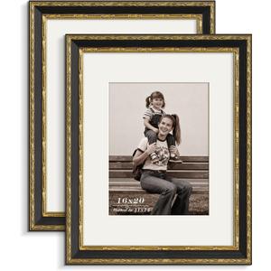 16x20 Gold Picture Frame with Mat for 11x14 - Antique Gold - Ornate Vintage 16x20 Frame for Wall, 1.5 Wide Molding, Display Portrait or landscape for Retro Home Decor, Black, 2 Pack 16x20 Gold Picture Frame with Mat for 11x14 - Antique Gold - Ornate Vintage 16x20 Frame for Wall, 1.5 Wide Molding, Display Portrait or landscape for Retro Home Decor, Black, 2 Pack