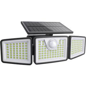 2500LM Solar Lights Outdoor with Motion Sensor,3 Head 270 Wide Angle Street Area Lights, IP65 Waterproof Security Lighting with 3 Modes (Non-Remote)