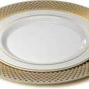 " OCCASIONS" 40 PACK, Extra Heavyweight Disposable Wedding Party Plastic Plates/Chargers/Serving Tray (Extra Large Dinner Plate/Charger, Celebration White/Gold) …