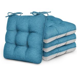 Love's cabin Memory Foam Chair Cushions Set of 4, Outdoor/Indoor Chair Pads for Dining Chairs 4 Pack, Seat Cushions for Kitchen, Dining Room, Office, Patio Chairs, 15.5"x15.5"x3.5" Blue (15.5"x15.5"x3.5" (4 Pack))