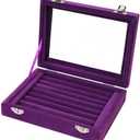 EONGOA Jewelry Box Rings Organizer Tray 7 Slots Velvet Jewelry Earring Storage Box With Transparent Lid Jewelry Display Case for Girls Women (Purple)