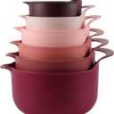 COOK WITH COLOR Nesting Plastic Mixing Bowl Set with Pour Spouts and Handles, Rose, 6 Piece Non-Slip
