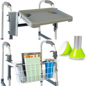 HealthSmart Walker Accessory Kit, Includes HealthSmart Walker Glides, HealthSmart Walker Basket, and DMI Folding Walker Tray, Fits Most Walkers
