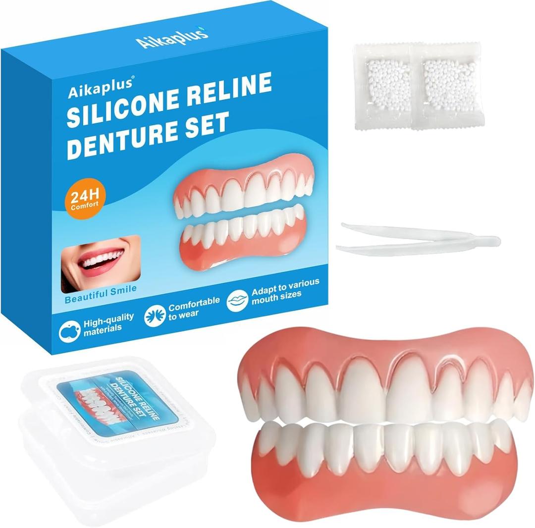 Moldable False Teeth - Silicone Dentures - Men and Veneers Teeth for Women - Upper and Lower Matching Set